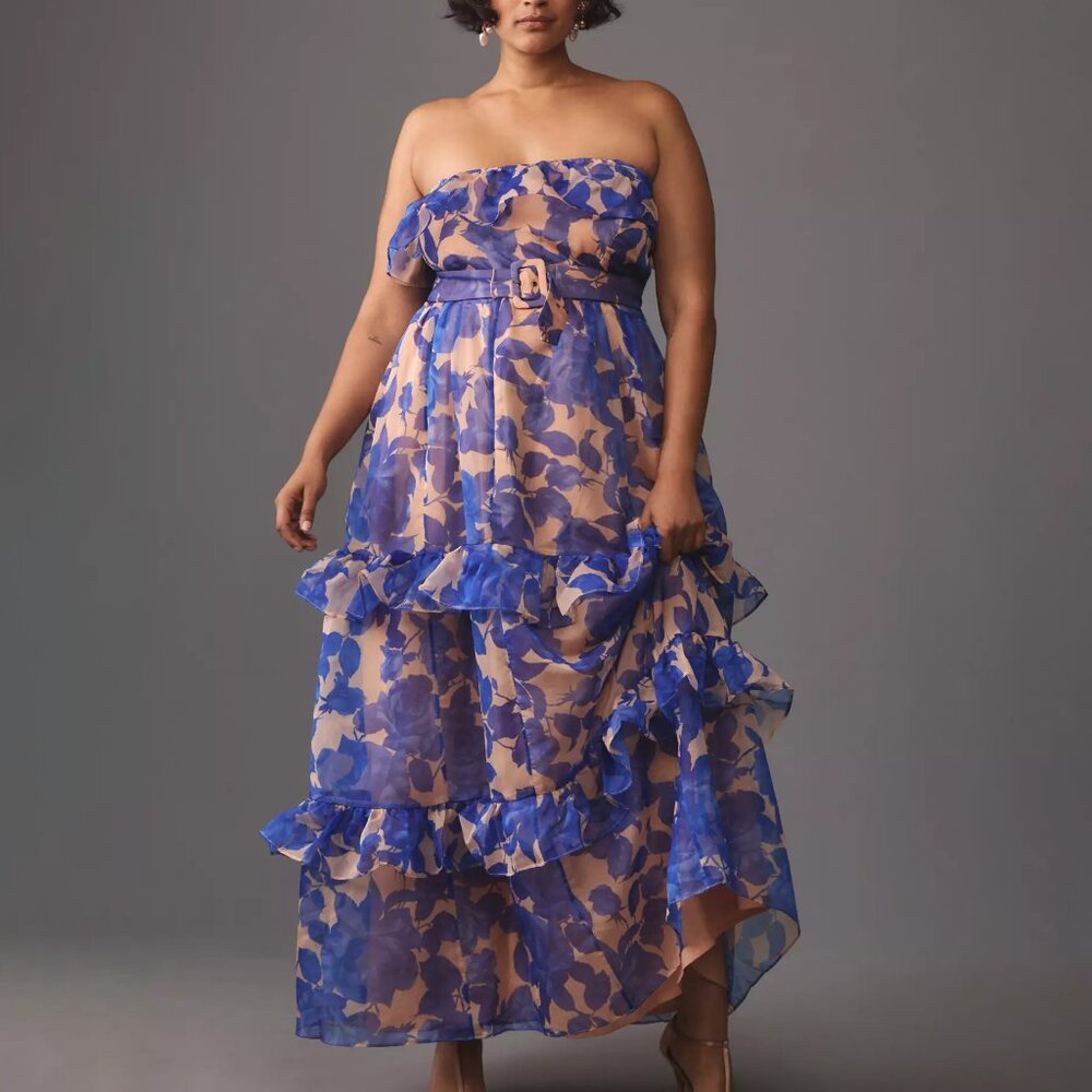 By Anthropologie Strapless Tiered Maxi Dress